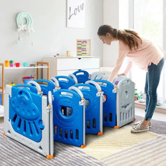 16-Panel Baby Playpen Safety Play Center with Lockable Gate-Blue