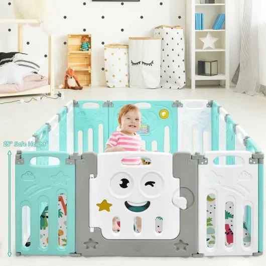 16-Panel Foldable Baby Playpen Kids Activity Centre-Green