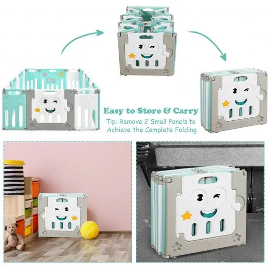 16-Panel Foldable Baby Playpen Kids Activity Centre-Green