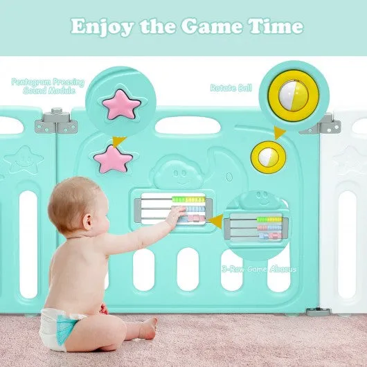 16-Panel Foldable Baby Playpen Kids Activity Centre-Green