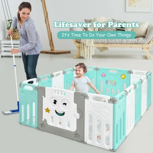 16-Panel Foldable Baby Playpen Kids Activity Centre-Green