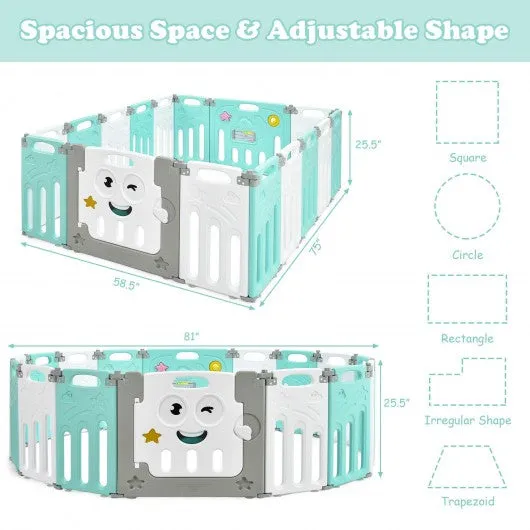 16-Panel Foldable Baby Playpen Kids Activity Centre-Green