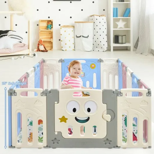 16-Panel Foldable Baby Playpen Kids Activity Centre-Multicolor