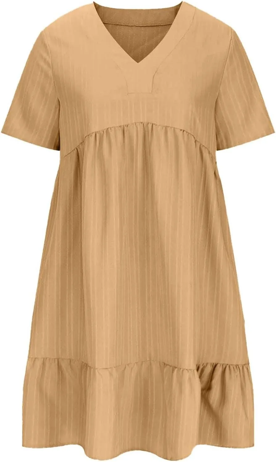 2025 Spring Dresses Women Casual Boho Petite Midi T Shirt Dresses Summer Short Sleeve V Neck Ruffle Hem Tiered Dress