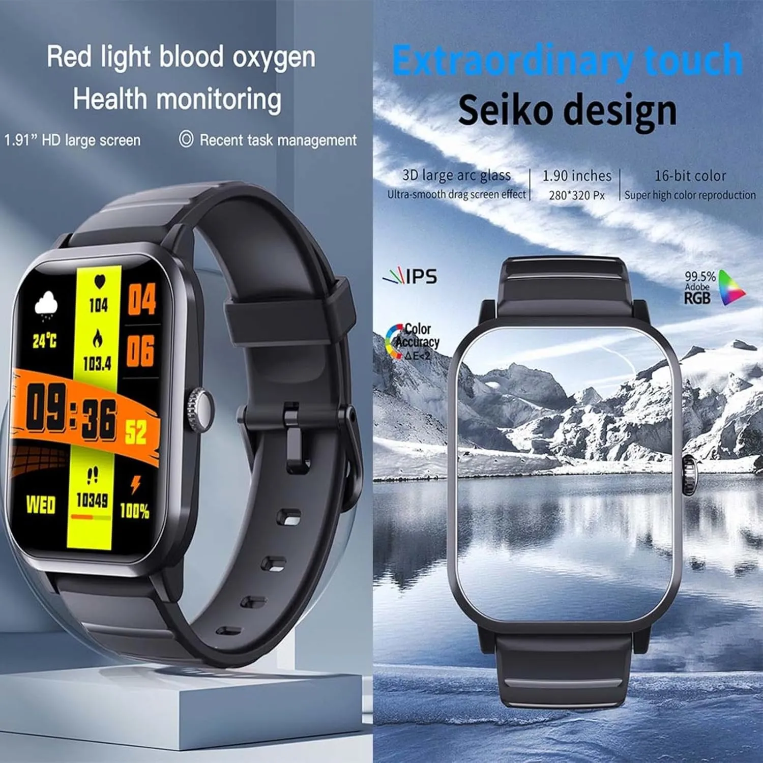 2025 Watches for Men - Heart Rate 1.9" Sleep Tracker Watch Heart Rate Monitor Festive Gift F330702,BlackMilan