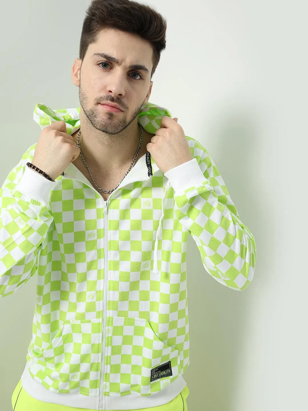 ABG Checkerboard Print Hooded--Up