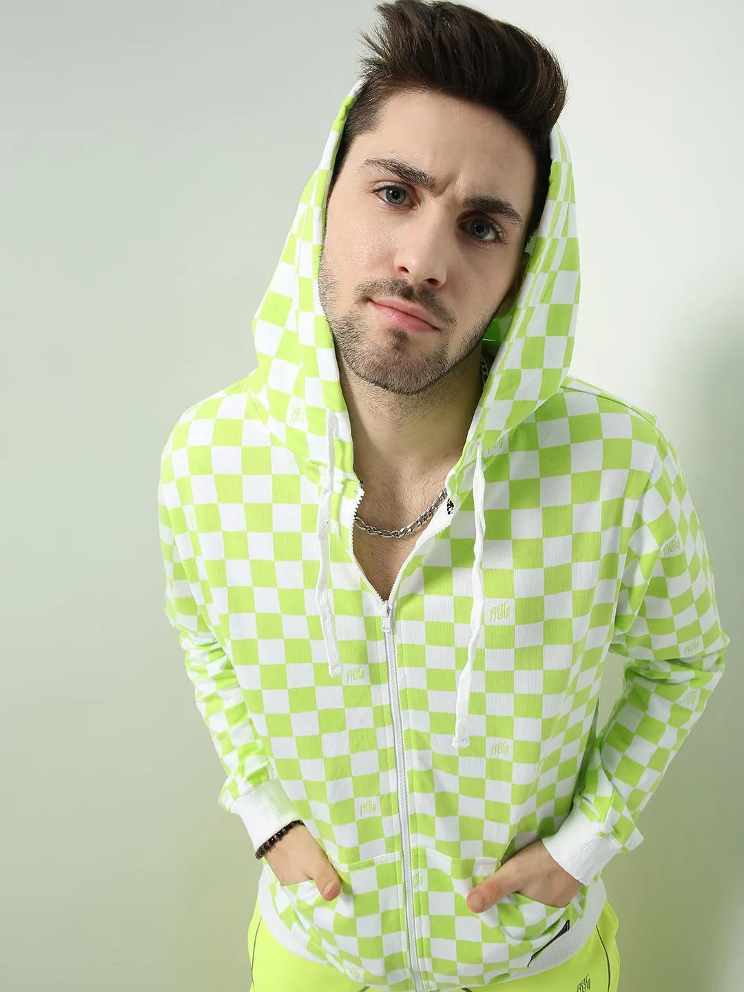 ABG Checkerboard Print Hooded--Up