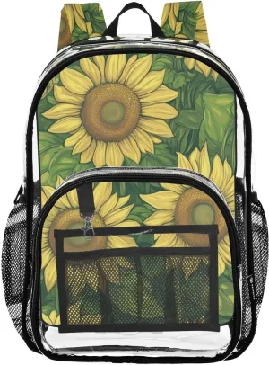Abstract Sunflowers Clear Backpack with Back Print, Heavy Duty See Through Backpacks PVC Transparent Daypack for Travel Security