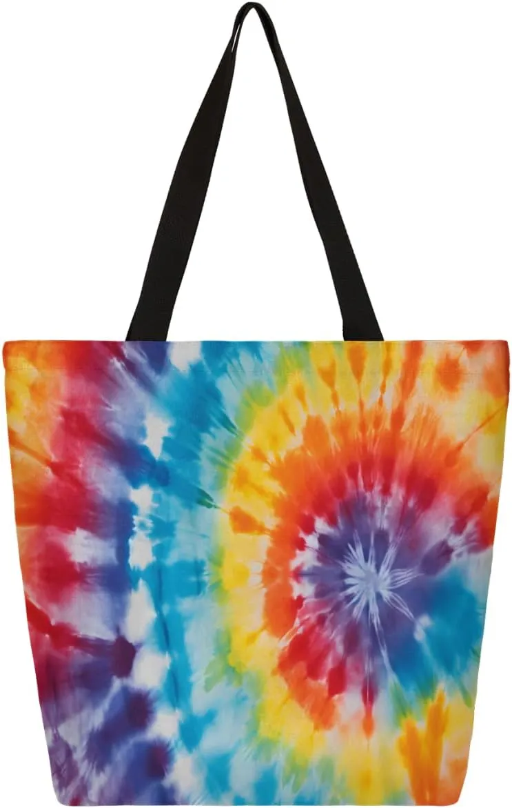 Abstract Tie Dye Canvas Tote Bag for Women Heavy Duty Canvas Bag Beach Bags Reusable Grocery Shopping Bags Tote Bag Gym Shoulder Bag with Inner Pocket