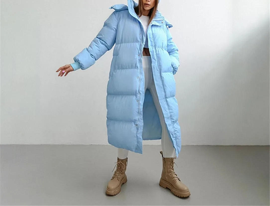 Adhdyuud Women Winter Cotton Padded Casual Coat Oversize Solid Over-The-Knee Outwear Jacket
