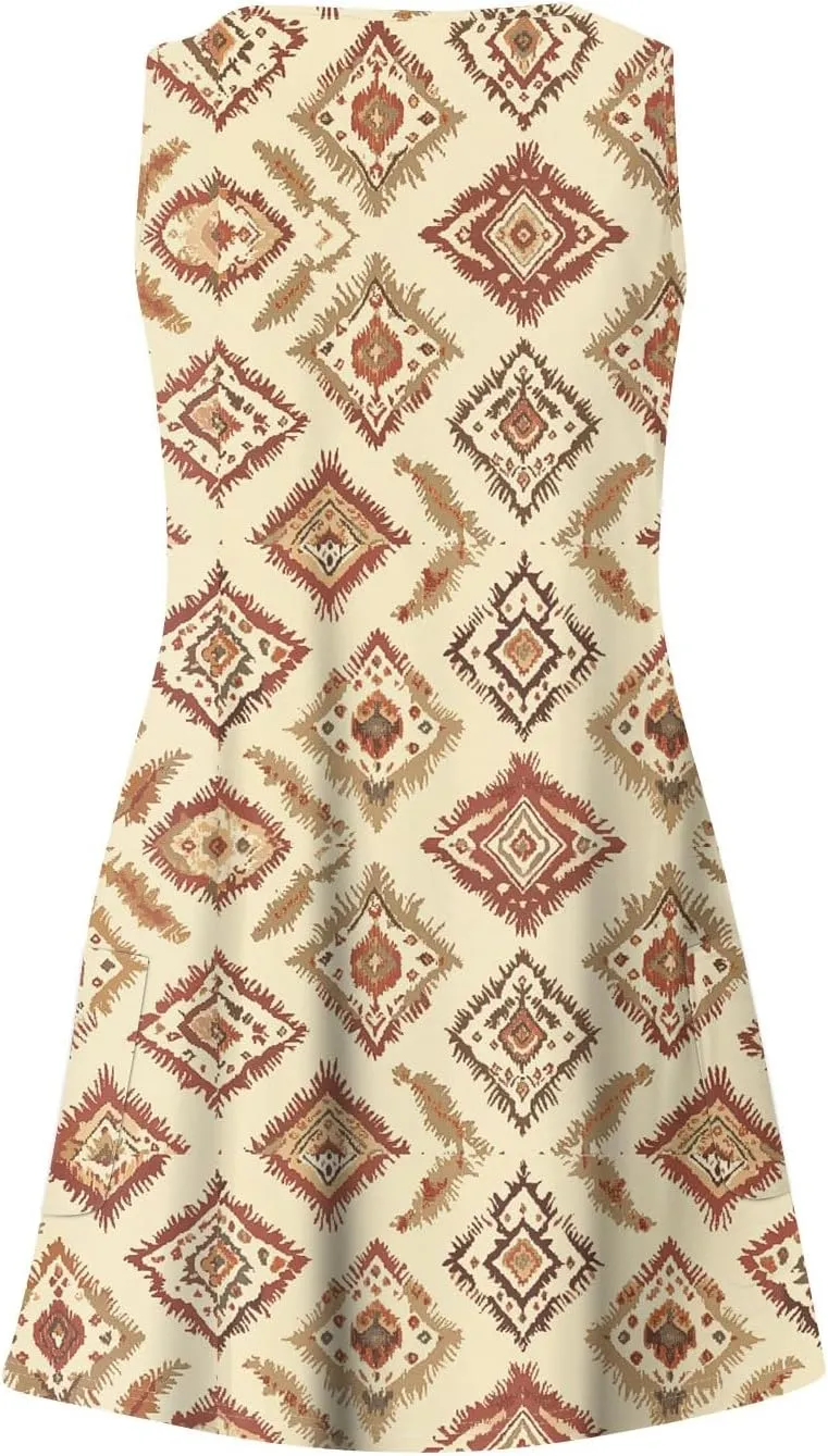 ADHOWBEW Womens Casual Dresses Loose Fit Sexy Hawaiian Casual Sleeveless Tank Dresses Beach Comfy Cute Dress