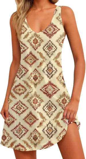 ADHOWBEW Womens Casual Dresses Loose Fit Sexy Hawaiian Casual Sleeveless Tank Dresses Beach Comfy Cute Dress