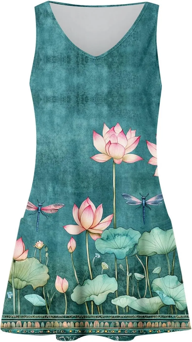 ADHOWBEW Womens Casual Dresses Loose Fit Sexy Hawaiian Casual Sleeveless Tank Dresses Beach Comfy Cute Dress