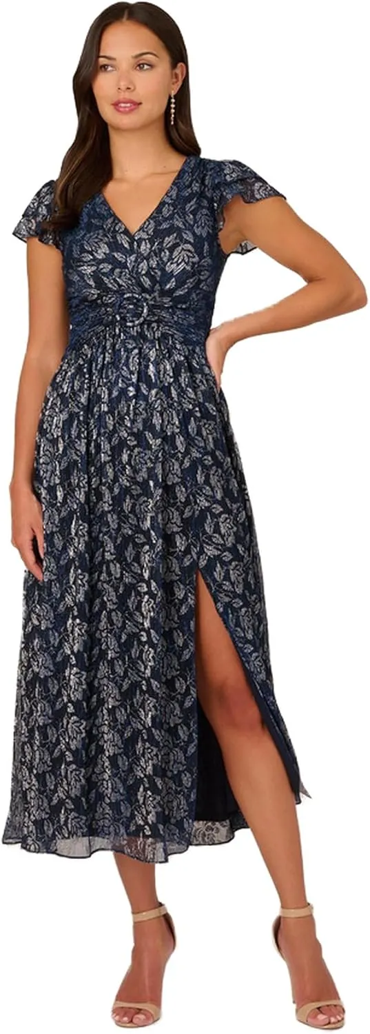 Adrianna Papell Women's Metallic Crinkle Gown