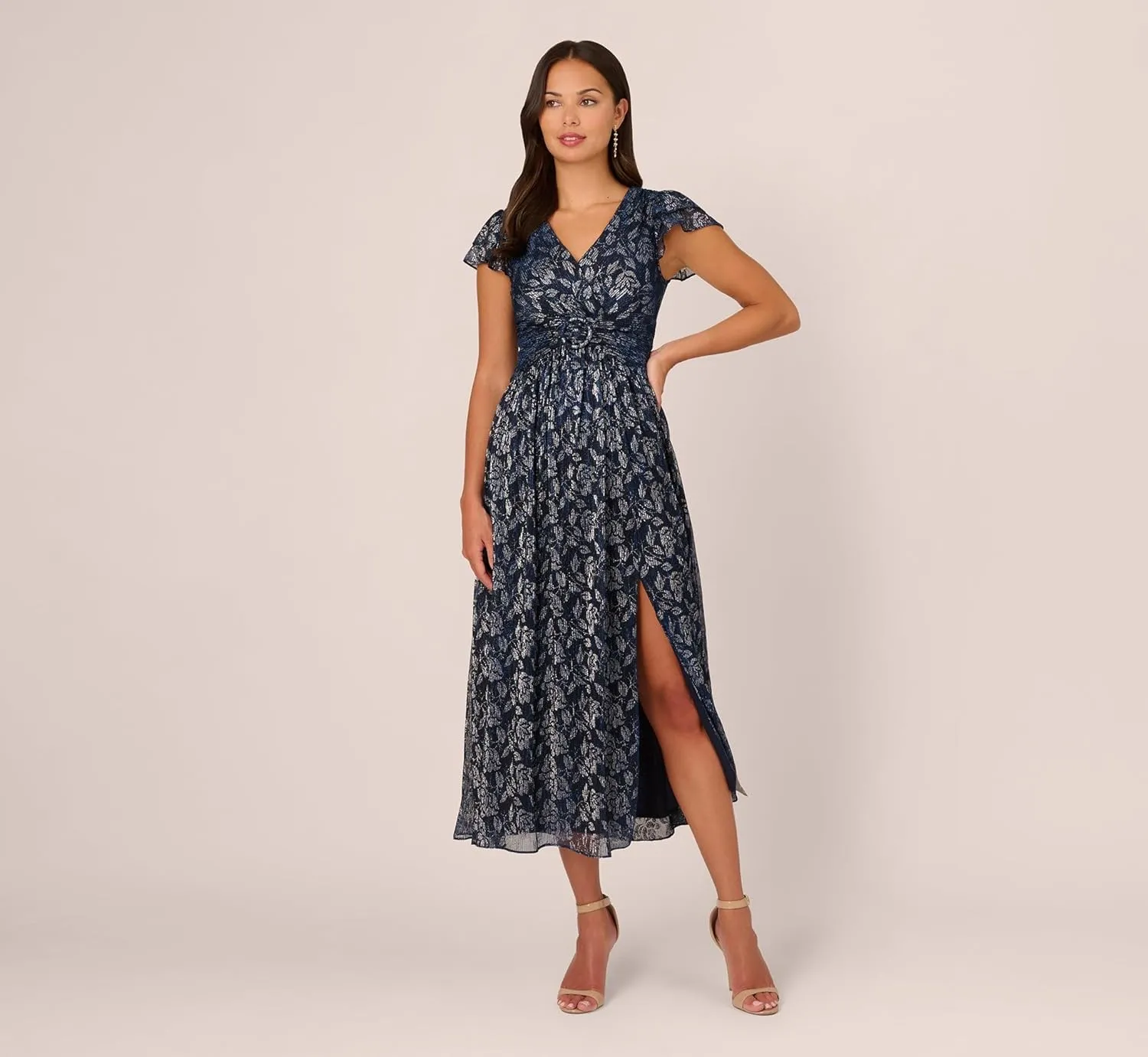 Adrianna Papell Women's Metallic Crinkle Gown