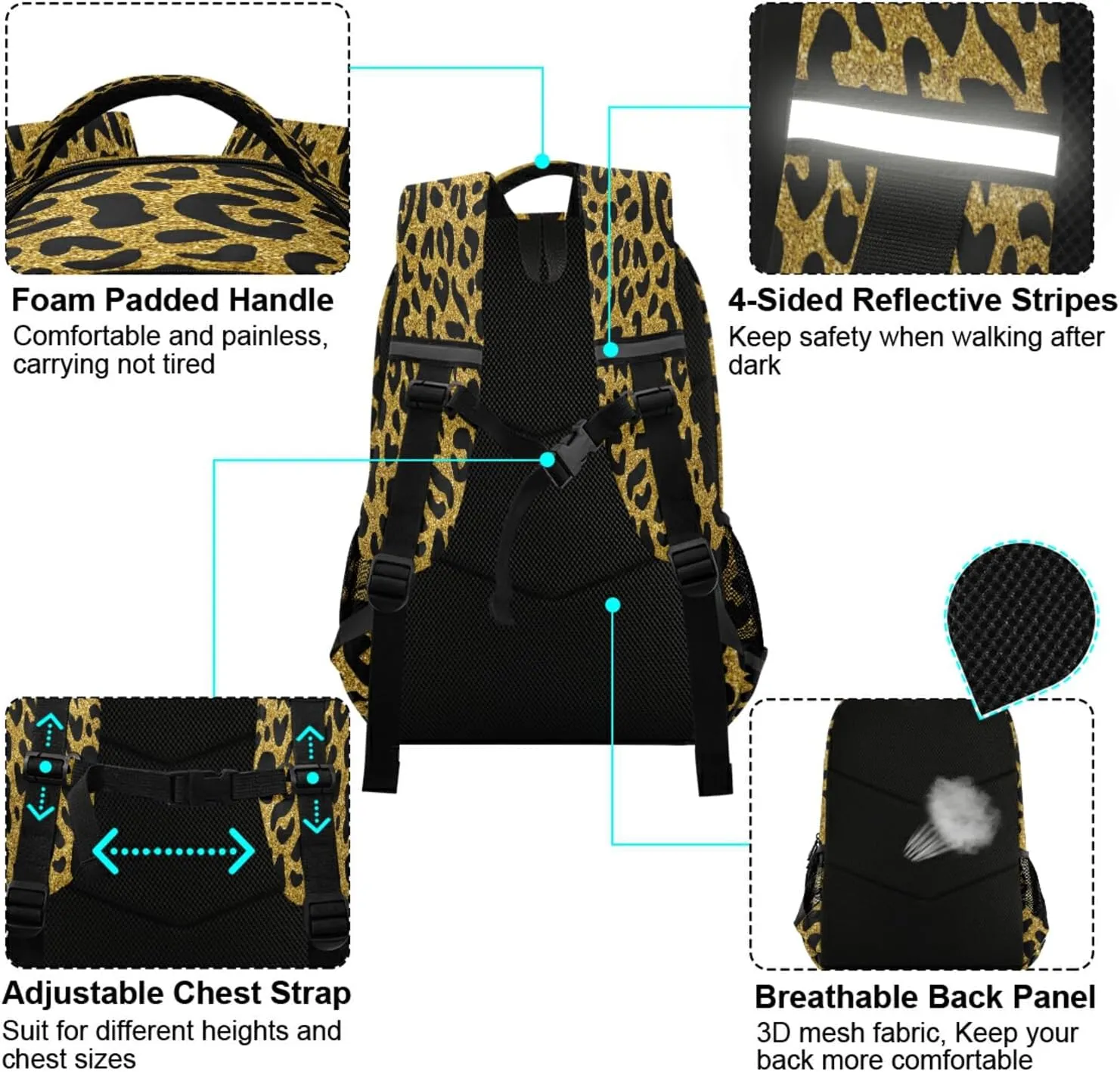 ALAZA Golden Leopard Print Cheetah Backpack For Students Boys Girls School Bag Animal Print Travel Daypack