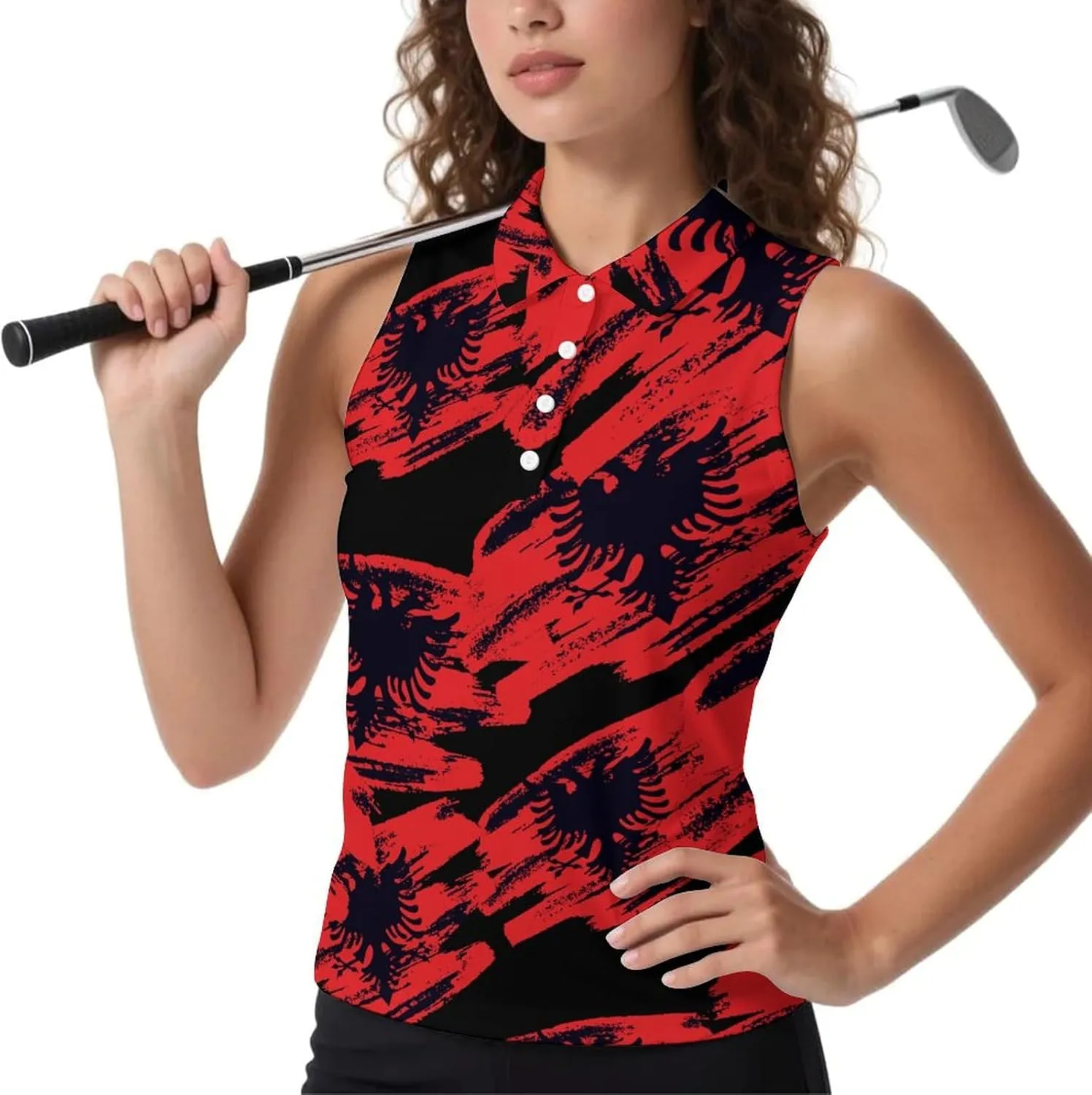 Albanian Flag Women's Sleeveless Golf Polo Shirts Athletic Tank Tops