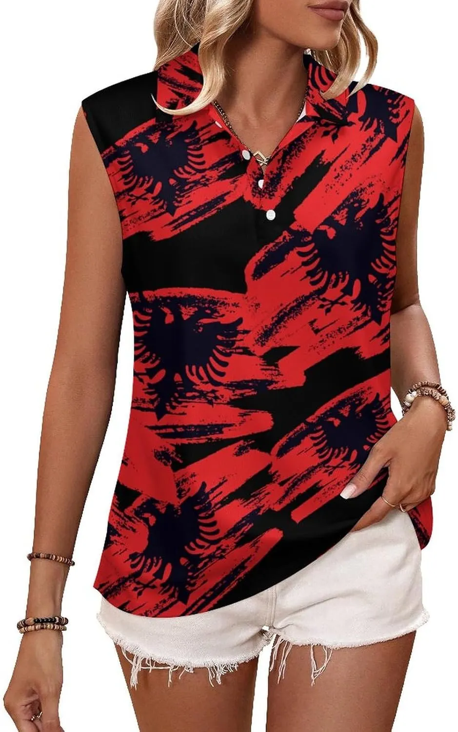 Albanian Flag Women's Sleeveless Golf Polo Shirts Athletic Tank Tops