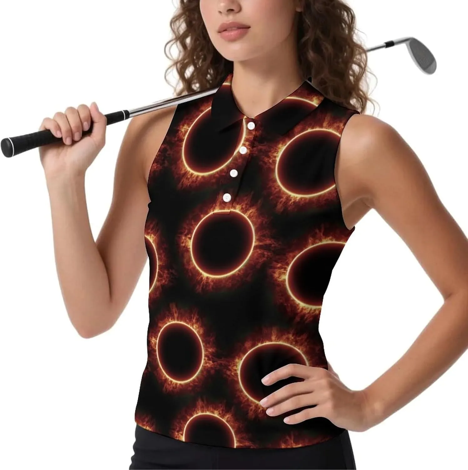 Amazing Solar Eclipse Pattern Women's Sleeveless Golf Polo Shirts Athletic Tank Tops