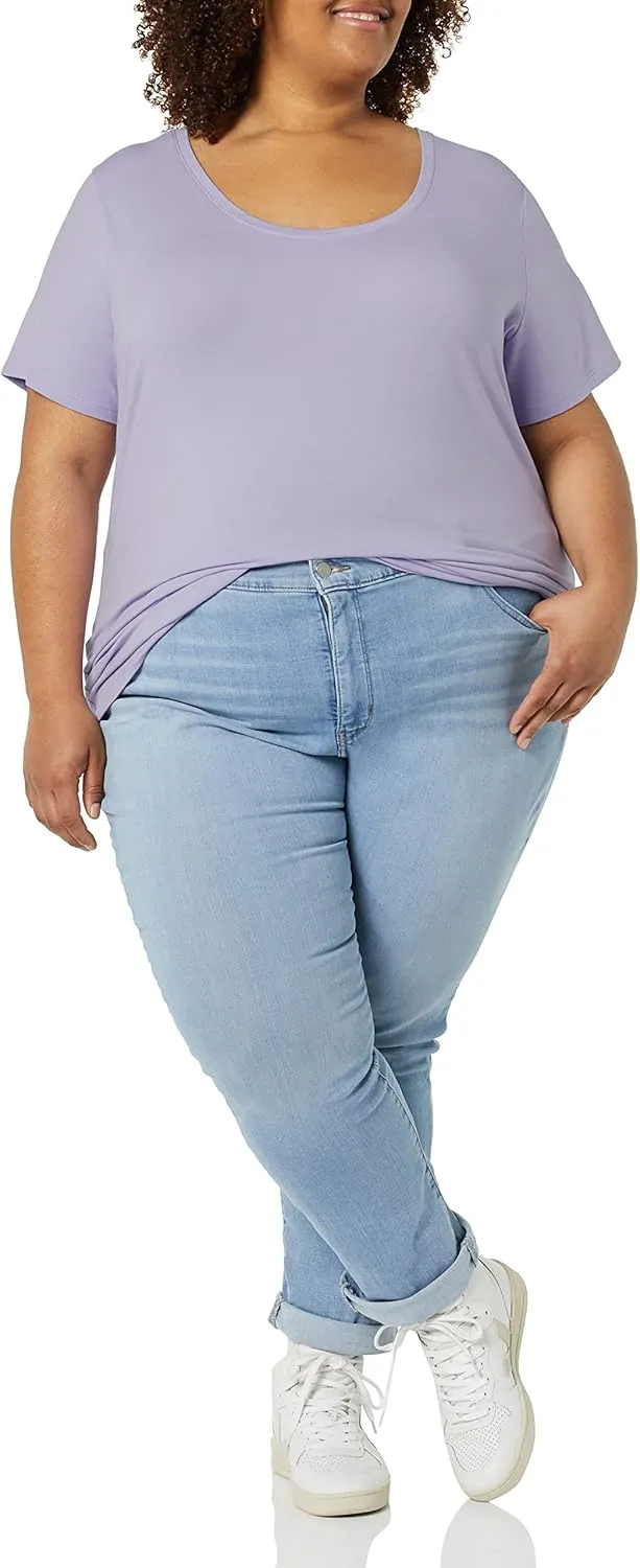 Amazon Essentials Women's Classic-Fit Short-Sleeve Scoop Neck T-Shirt (Available in Plus Size), Pack of 2