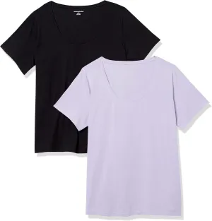 Amazon Essentials Women's Classic-Fit Short-Sleeve Scoop Neck T-Shirt (Available in Plus Size), Pack of 2