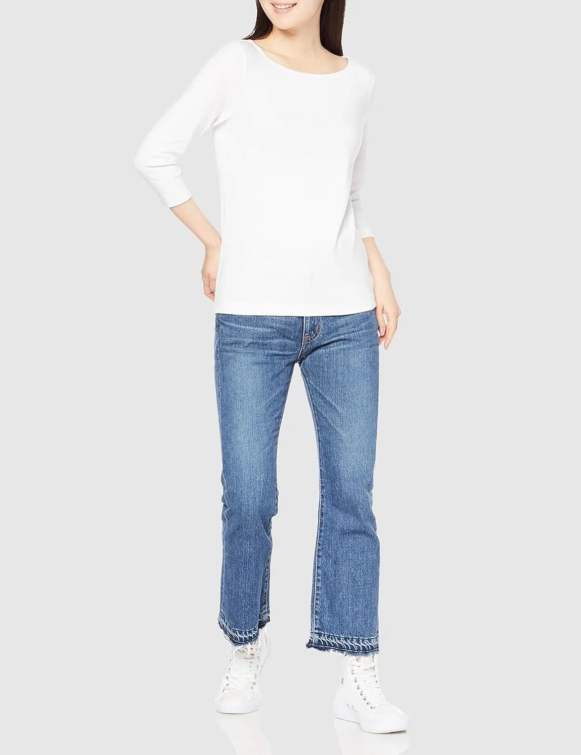 Amazon Essentials Women's Slim-Fit 3/4 Sleeve Boat Neck T-Shirt