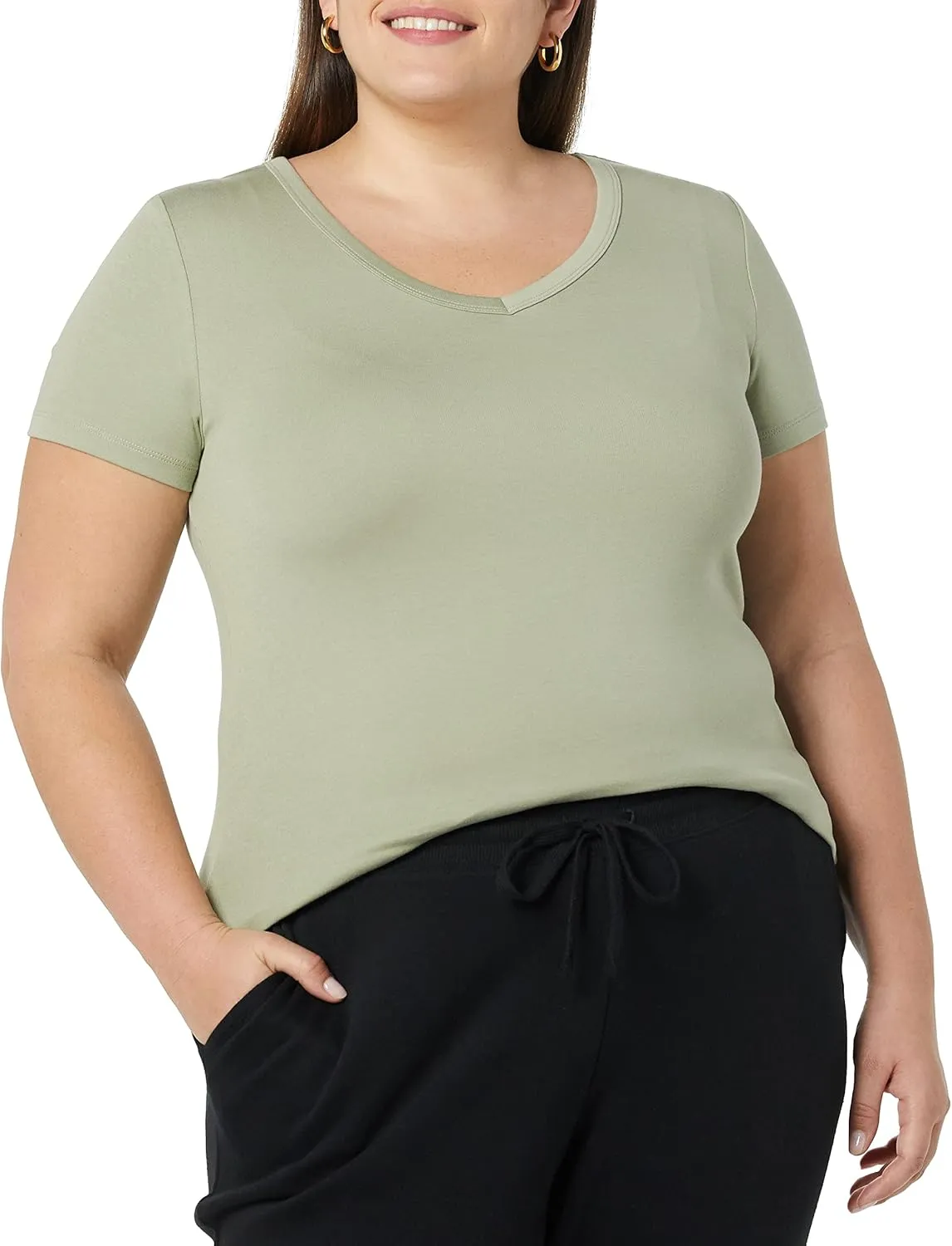 Amazon Essentials Women's Slim-Fit Short-Sleeve V-Neck T-Shirt, Pack of 2