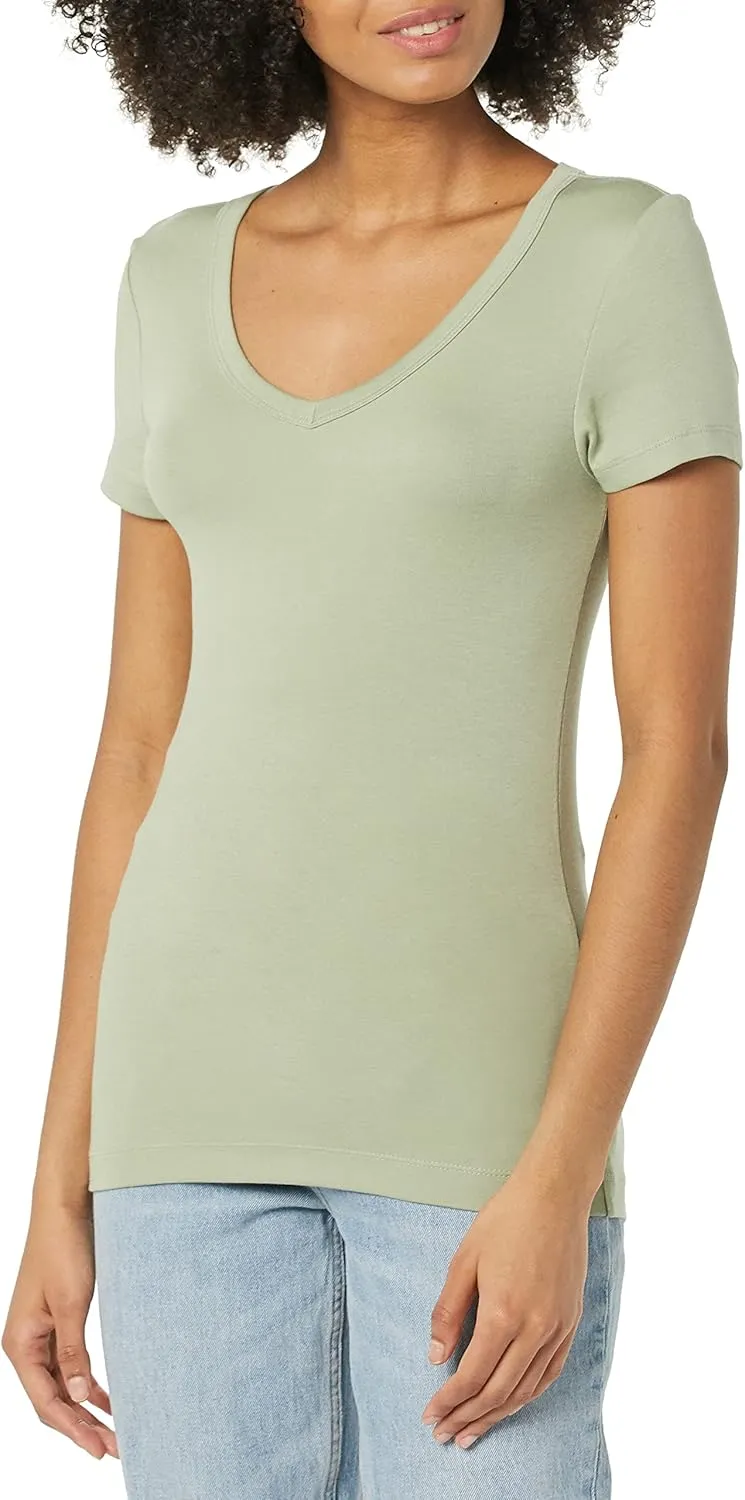 Amazon Essentials Women's Slim-Fit Short-Sleeve V-Neck T-Shirt, Pack of 2