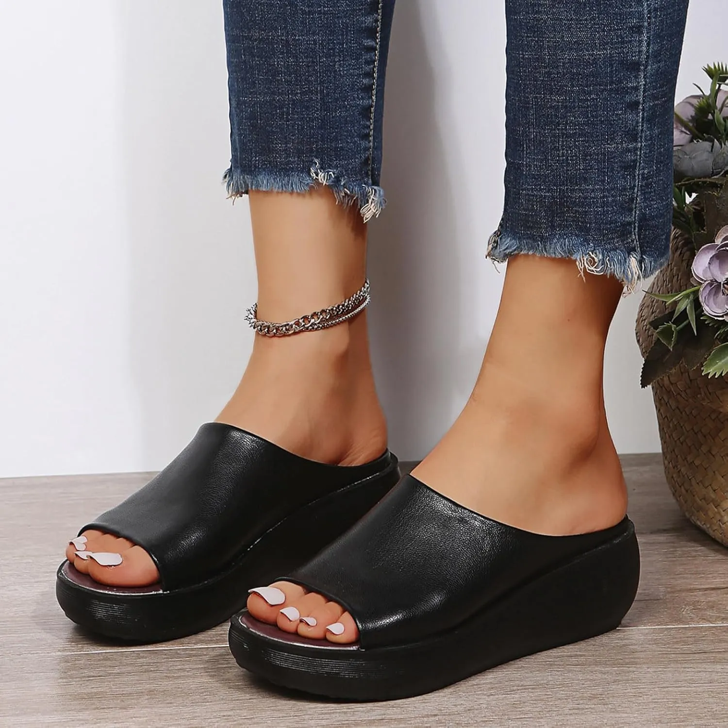AMDBEL Slipper Sandals for Women Wedges Slides,Women's Dressy Platform Summer Comfortable Casual Slip On Shoes Beach Sandals