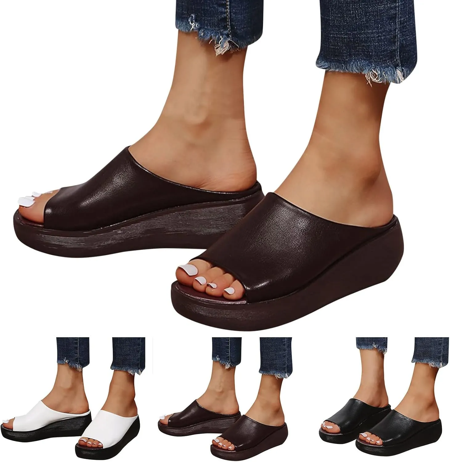 AMDBEL Slipper Sandals for Women Wedges Slides,Women's Dressy Platform Summer Comfortable Casual Slip On Shoes Beach Sandals