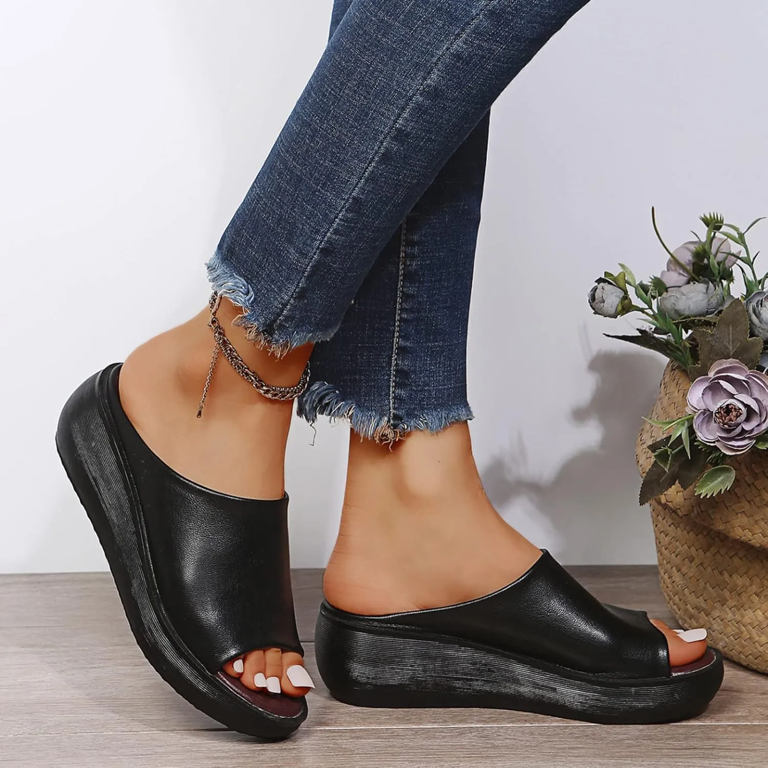 AMDBEL Slipper Sandals for Women Wedges Slides,Women's Dressy Platform Summer Comfortable Casual Slip On Shoes Beach Sandals