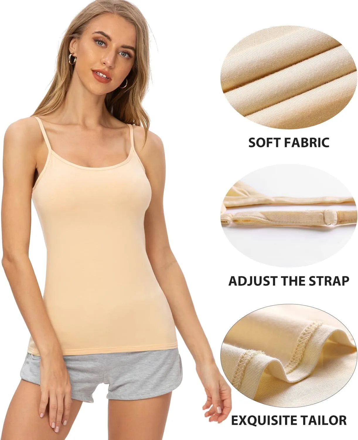 AMVELOP 2-4 PCS Camisole for Women Casual Sleeveless Layer Undershirt Adjustable Spaghetti Strap Tank Top Outfit