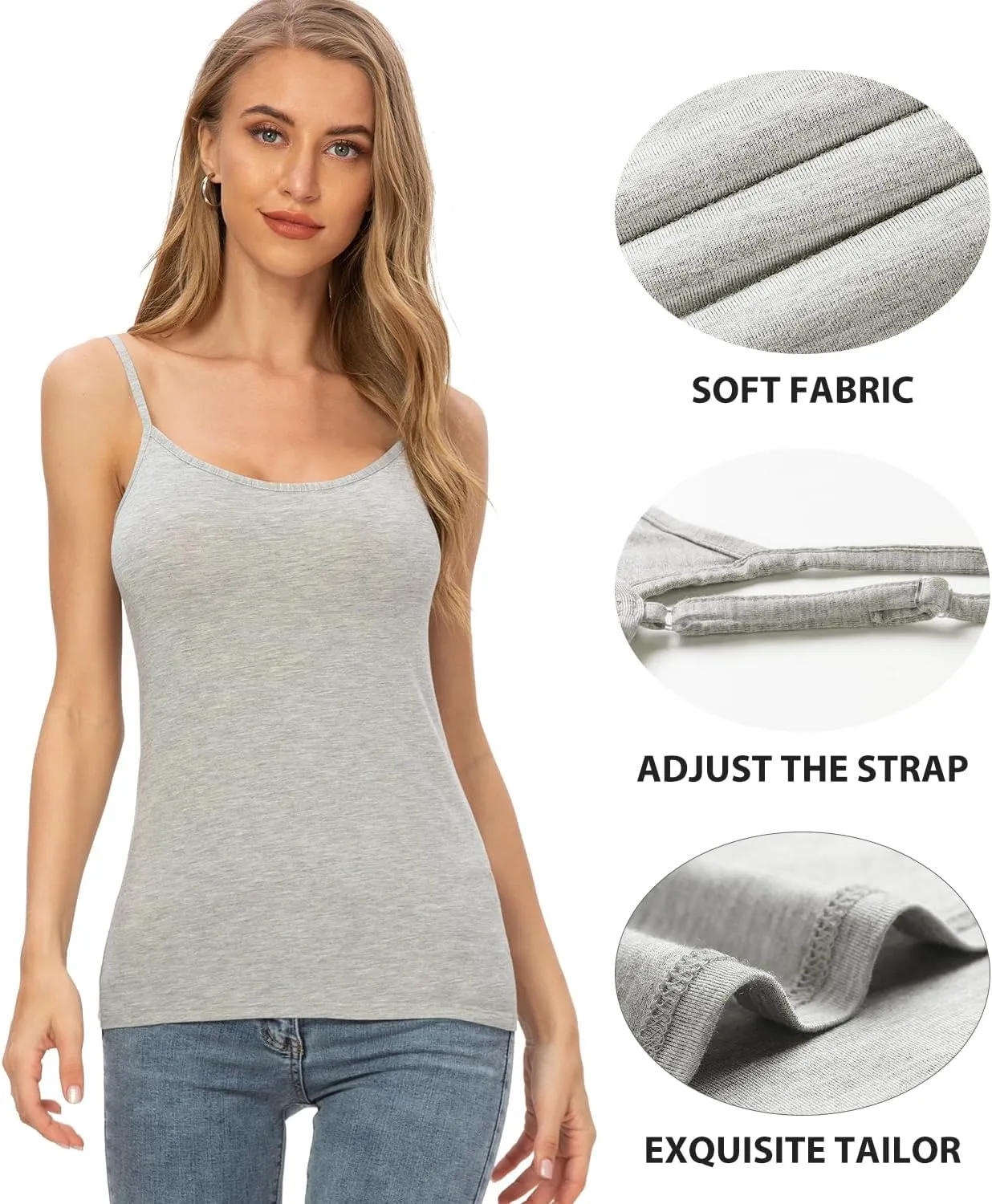AMVELOP 2-4 PCS Camisole for Women Casual Sleeveless Layer Undershirt Adjustable Spaghetti Strap Tank Top Outfit