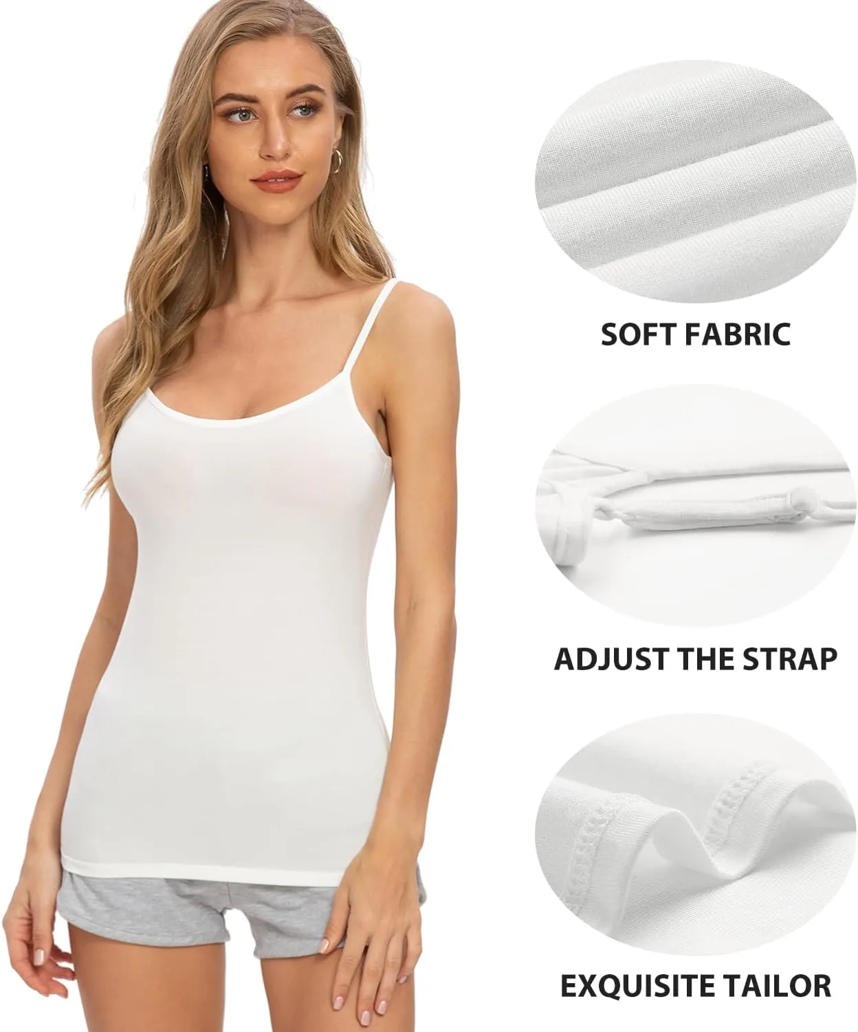 AMVELOP 2-4 PCS Camisole for Women Casual Sleeveless Layer Undershirt Adjustable Spaghetti Strap Tank Top Outfit