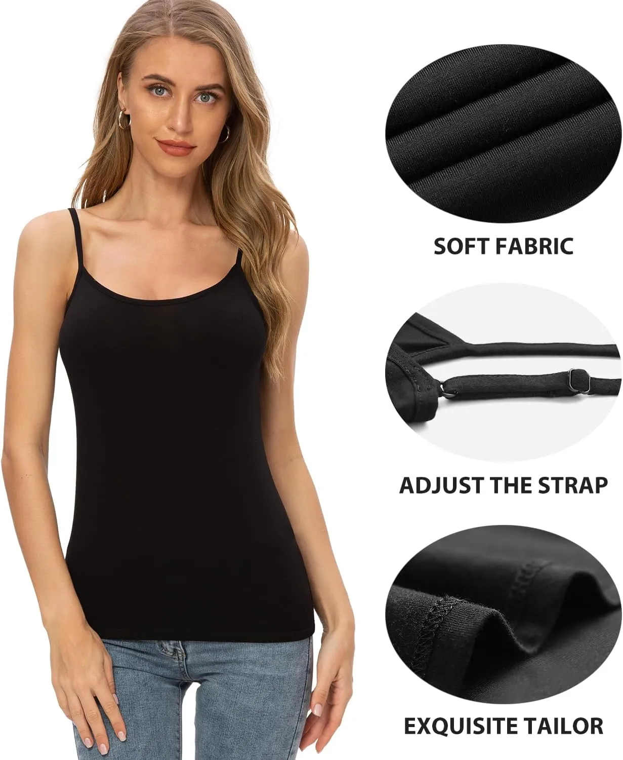 AMVELOP 2-4 PCS Camisole for Women Casual Sleeveless Layer Undershirt Adjustable Spaghetti Strap Tank Top Outfit