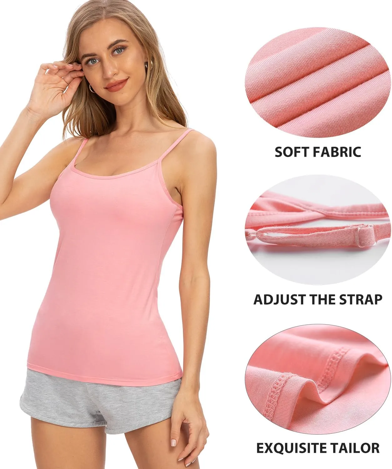 AMVELOP 2-4 PCS Camisole for Women Casual Sleeveless Layer Undershirt Adjustable Spaghetti Strap Tank Top Outfit