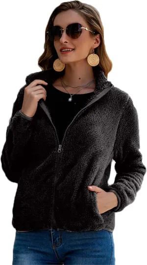 Andongnywell Women's Full Zip Up Sherpa Hoodie Fuzzy Fleece Jacket Fluffy Coat Overcoats with Pockets