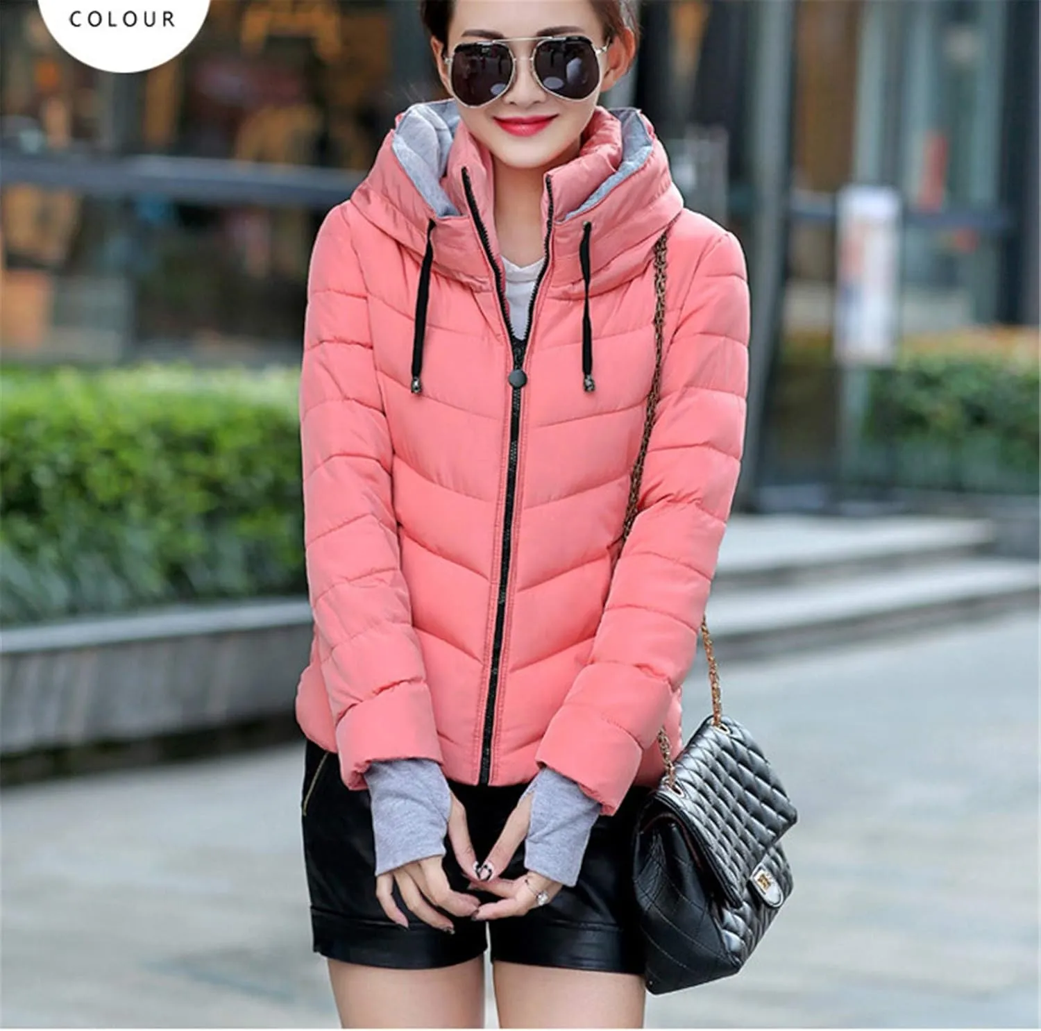 Andongnywell Women's Winter Parka Jacket Warm Stand Collar Cotton Quilted Down Coat Short Padded Small Padded Jackets (Pink,Large)