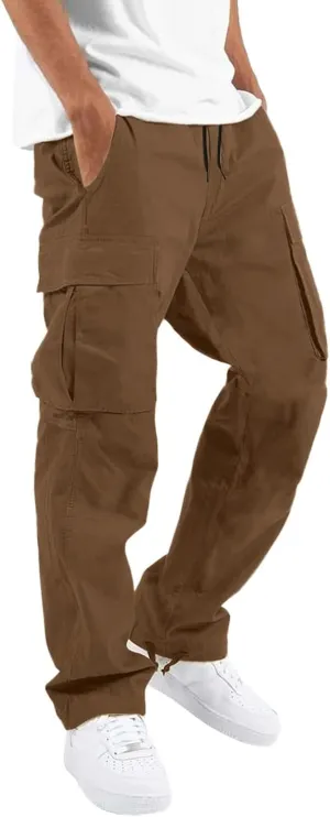 Athletic Joggers Hiking Pants Hat Multi Woven Pocket Foot Rope Solid Pants Street Cargo Gym Hiking Running Sweatpants