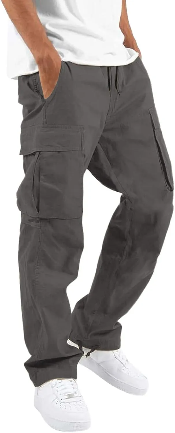 Athletic Joggers Hiking Pants Hat Multi Woven Pocket Foot Rope Solid Pants Street Cargo Gym Hiking Running Sweatpants