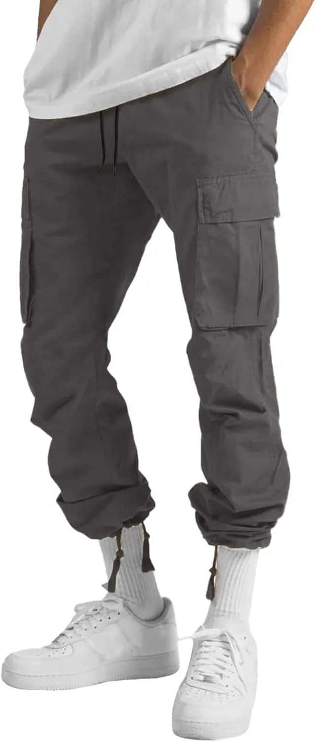 Athletic Joggers Hiking Pants Hat Multi Woven Pocket Foot Rope Solid Pants Street Cargo Gym Hiking Running Sweatpants
