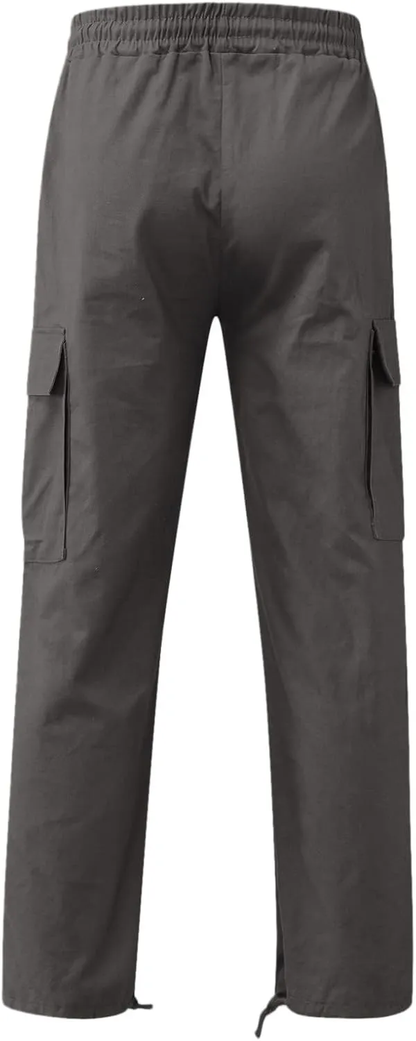 Athletic Joggers Hiking Pants Hat Multi Woven Pocket Foot Rope Solid Pants Street Cargo Gym Hiking Running Sweatpants