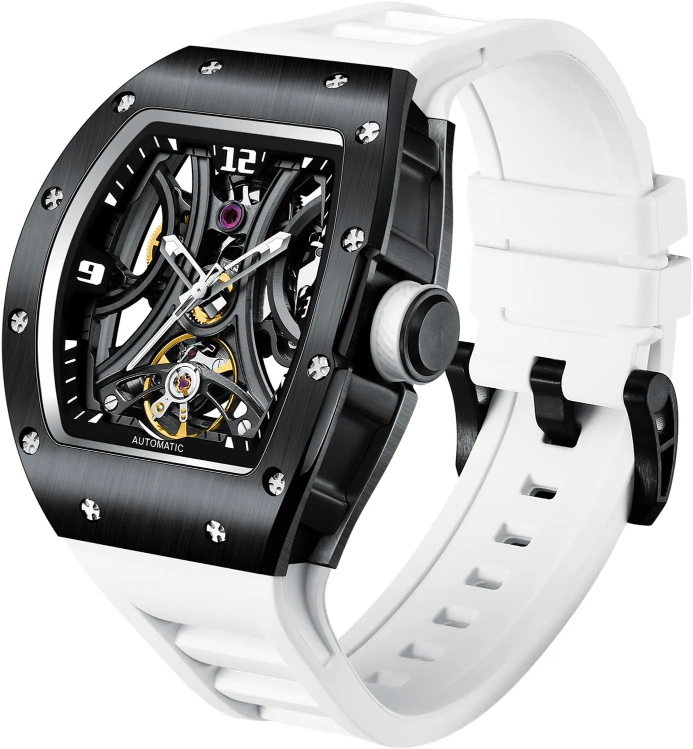 Automatic Analog Watches for Men Mechanical Mens Watches Stainless Steel Case 5ATM Waterproof Fashion Luxury Wrist Watches with Silicone Strap