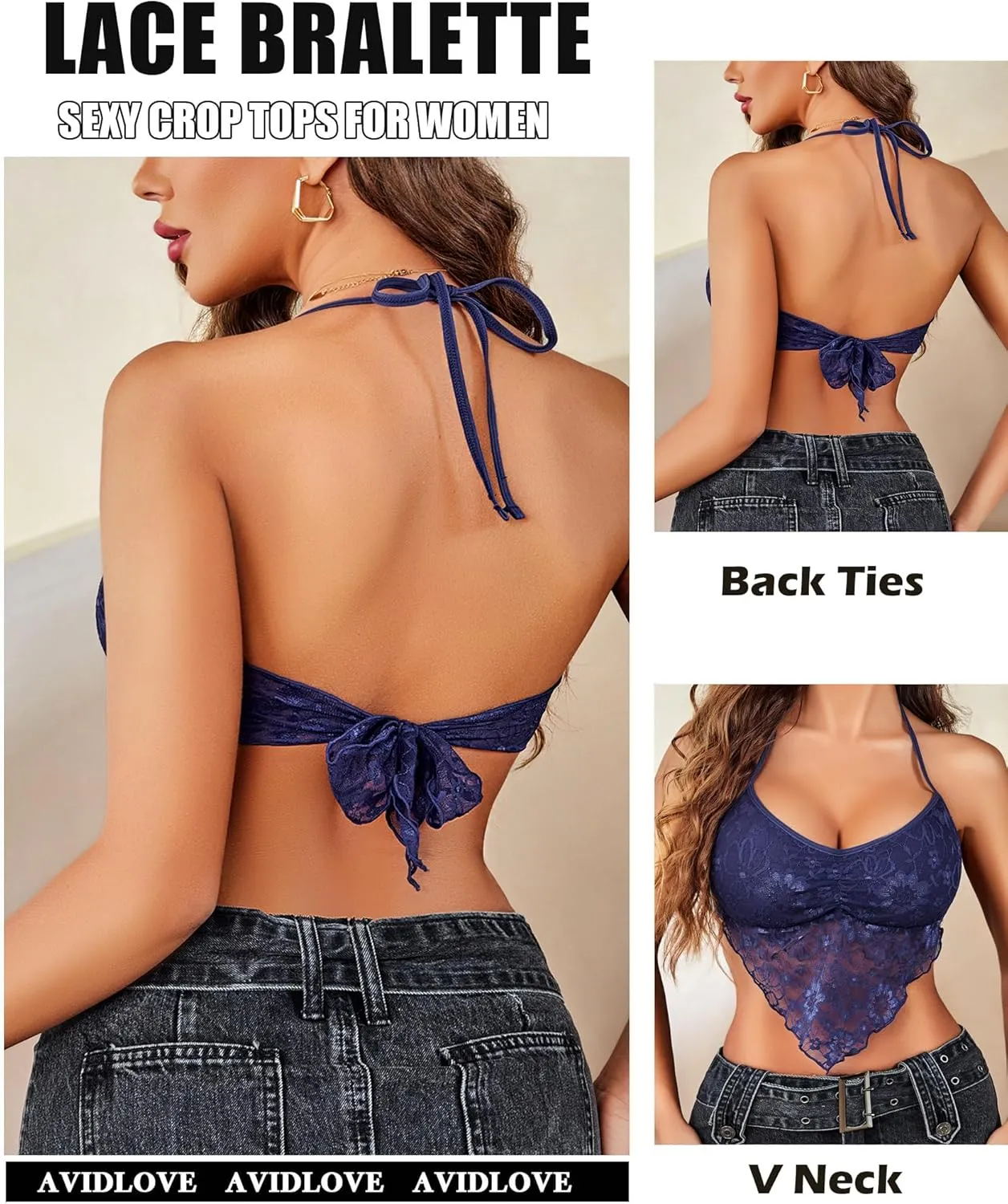 Avidlove Lace Tops for Women Sexy Crop Top Halter V Neck Cami Tank Y2K Camisoles 2025 Trendy