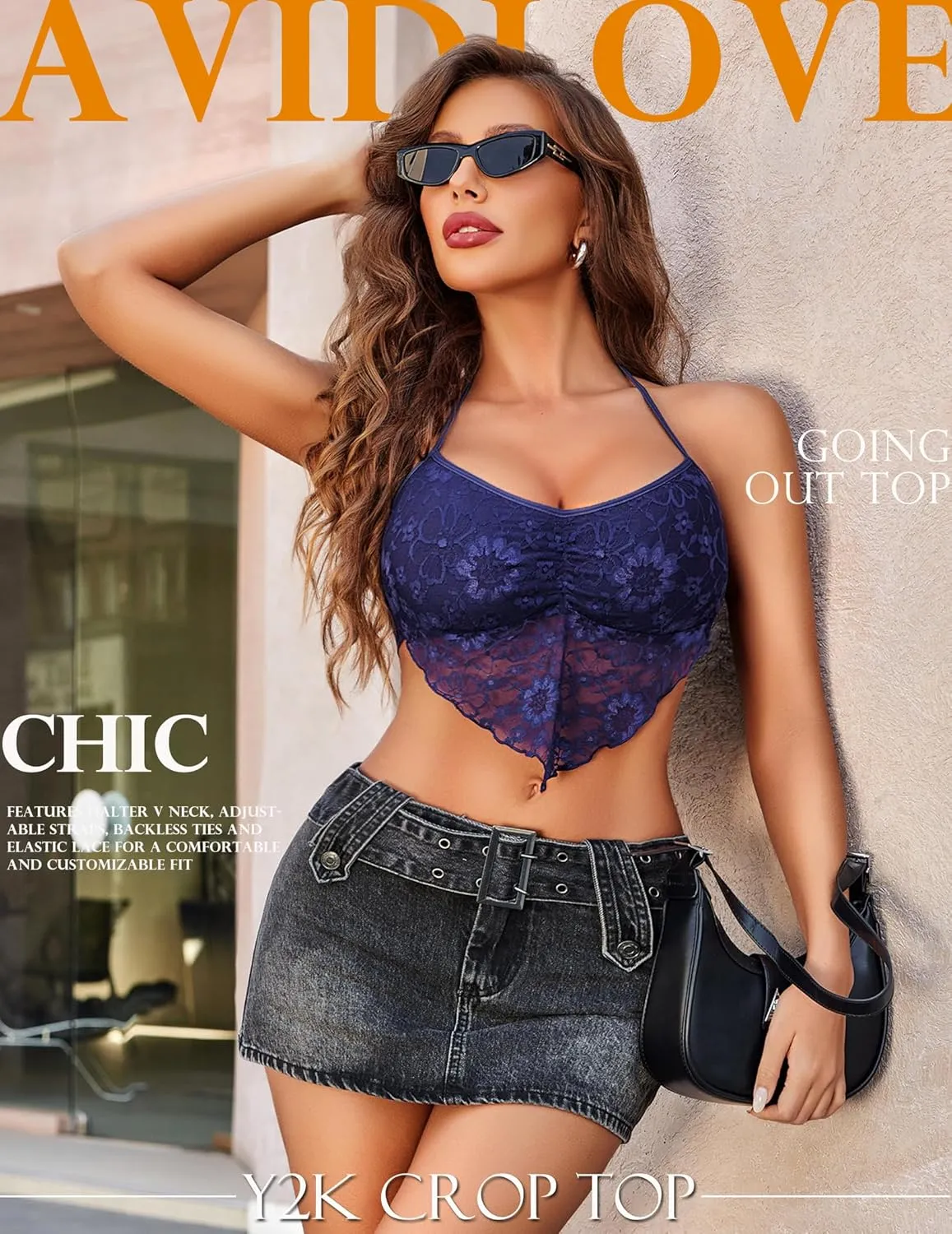 Avidlove Lace Tops for Women Sexy Crop Top Halter V Neck Cami Tank Y2K Camisoles 2025 Trendy
