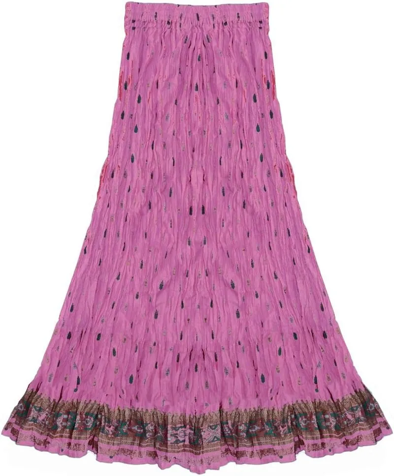 Ayurvastram Pure Cotton Crinkled Crushed Block Printed Long Skirt