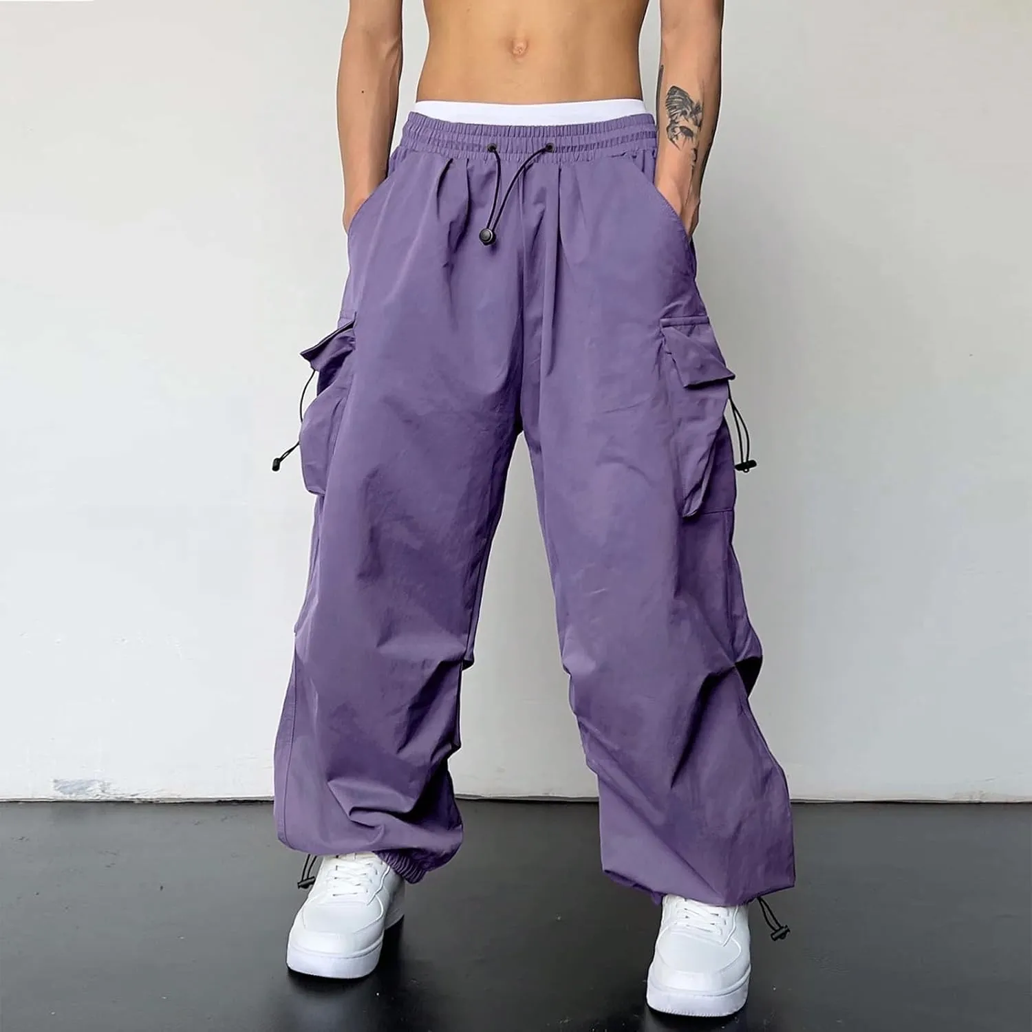 Baggy Cargo Pants for Men Harem Trendy Casual Loose Fit Parachute Pants Tactical Lightweight Hiking Pants