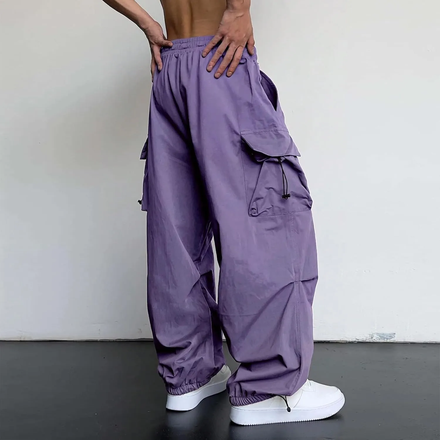 Baggy Cargo Pants for Men Harem Trendy Casual Loose Fit Parachute Pants Tactical Lightweight Hiking Pants