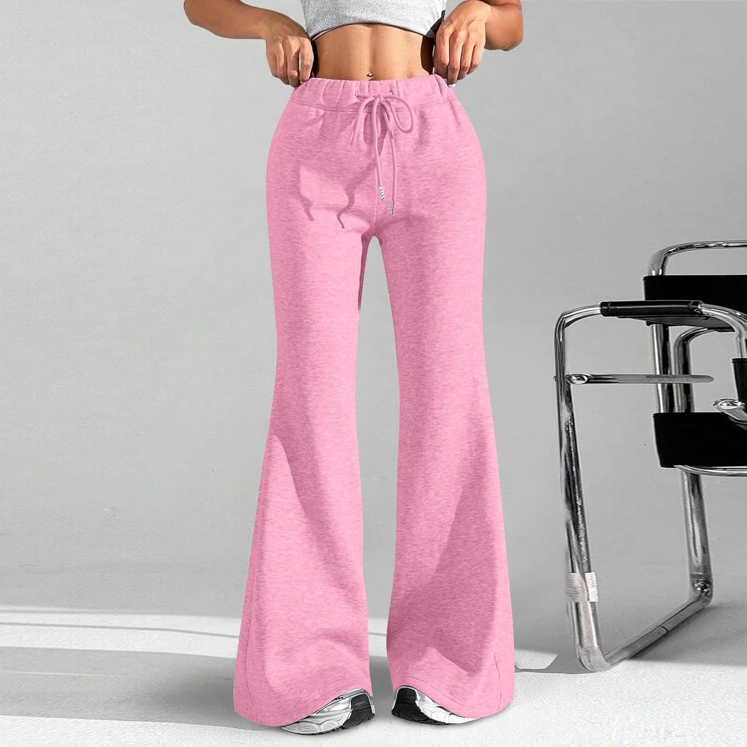 Baggy Wide Leg Sweatpants Women Cotton Drawstring High Waisted Yoga Pants with Pockets Y2k Casual Flowy Flare Pants