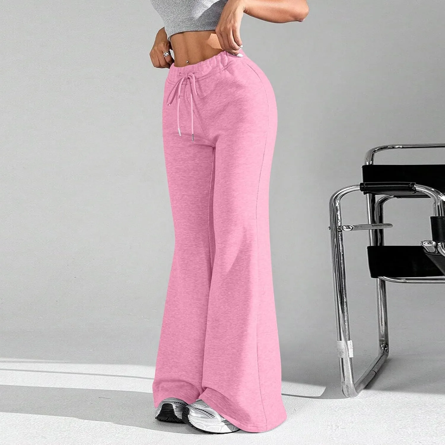 Baggy Wide Leg Sweatpants Women Cotton Drawstring High Waisted Yoga Pants with Pockets Y2k Casual Flowy Flare Pants